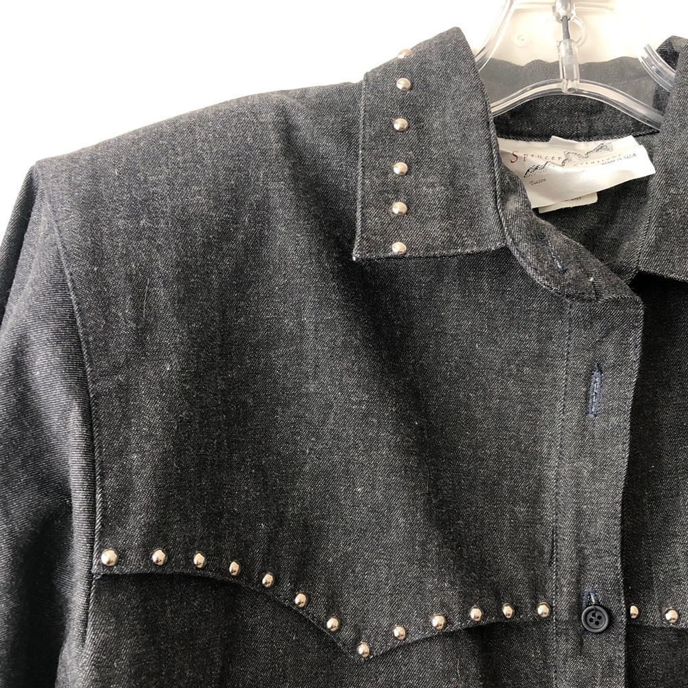 Stud-Trim Black Button-Down Shirt - Picture 5 of 9
